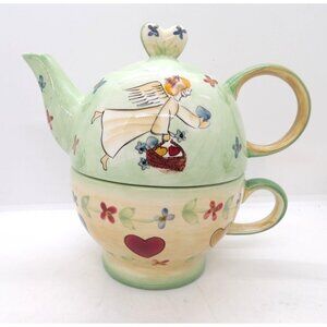 Mesa International Stackable Handcrafted Tea Pot and Matching Cup w/Lid New